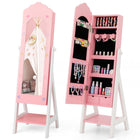 Costzon Kids Jewelry Armoire Cabinet, Standing Jewelry Organizer with Full-Length Mirror