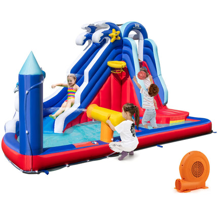 BOUNTECH Inflatable Water Slide, Dolphin Themed Kids Waterslide Park for Outdoor Fun