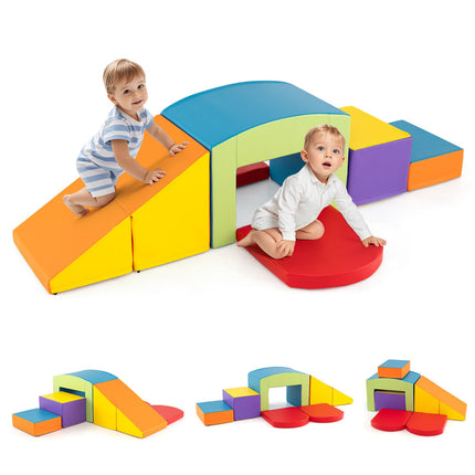 Costzon Toddler Climbing Toys Indoor, 6 PCS Soft Play Equipment with Colorful Tunnel