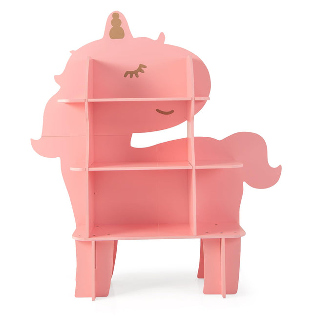 Costzon Unicorn Kids Bookshelf, 3-Tier Toddler Montessori Shelf Book Rack, Toy and Book Storage for Kids