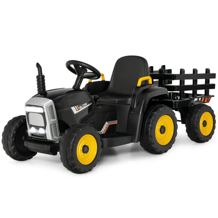 Costzon Ride on Tractor w/Detachable Trailer, 12V Kids' Electric Vehicles, Remote Control Tractor Toy for Kids