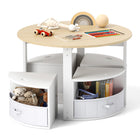 Costzon Kids Table and Chairs, 5 Pieces Wooden Round Children Nesting Table with 4 Storage Stools & 4 Fabric Drawers for Activity