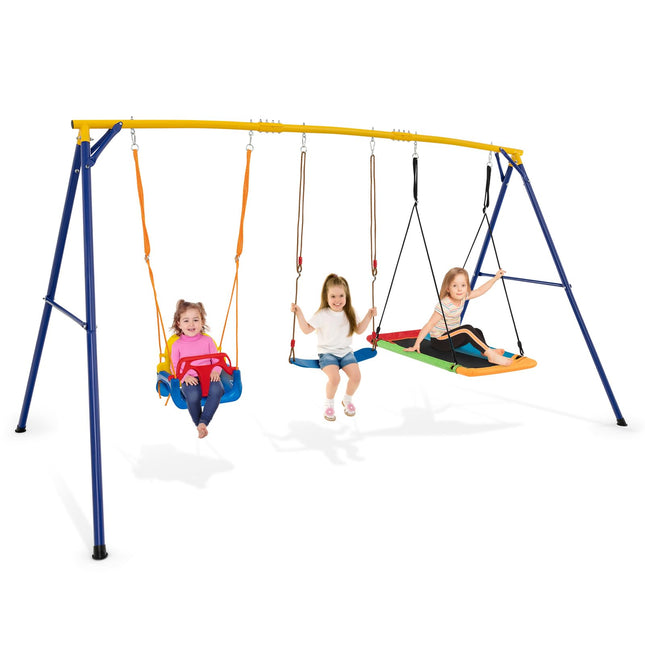 Costzon 660 lbs Swing Sets for Backyard, 3-in-1 Heavy Duty Extra Large Metal Swing Frame with Platform Swing
