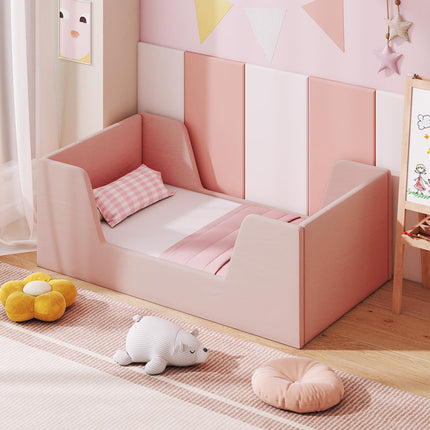 Costzon Toddler Bed Soft Velvet Fabric Upholstered Children Floor Bed Frame