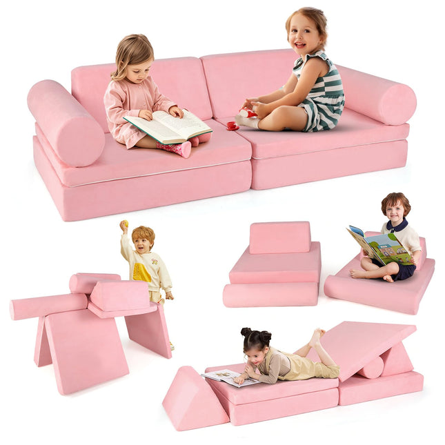 Costzon 8 Pcs Modular Kids Play Couch for Building Fort Gift for Boys Girls 3+