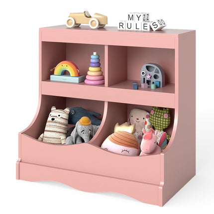 Costzon 4-Cubby Kids Bookcase with Footboard, Multi-Bin Children's Storage Organizer Cabinet Shelf