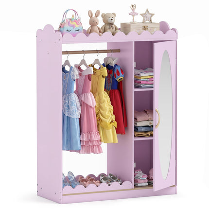 Costzon Kids Dress Up Storage with Mirror Toddler Wardrobe Closet