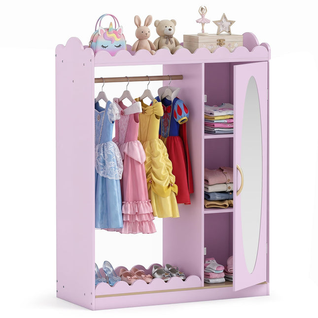 Costzon Kids Dress Up Storage with Mirror Toddler Wardrobe Closet