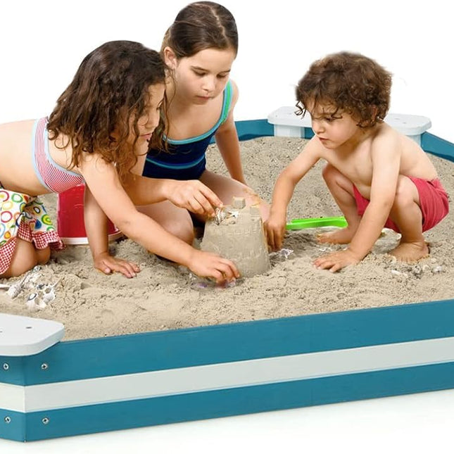 Costzon Sandbox, 49.5” x 49.5” Cedar Wood Sand Pit w/ 4 Built-in Corner Seating