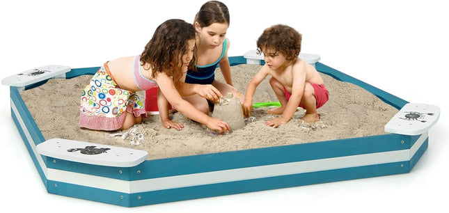 Costzon Sandbox, 49.5” x 49.5” Cedar Wood Sand Pit w/ 4 Built-in Corner Seating