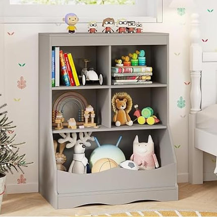 Costzon Toy Storage Organizer, 5-Cubby Kids Bookshelf with Footboard and Anti-Tipping Devices