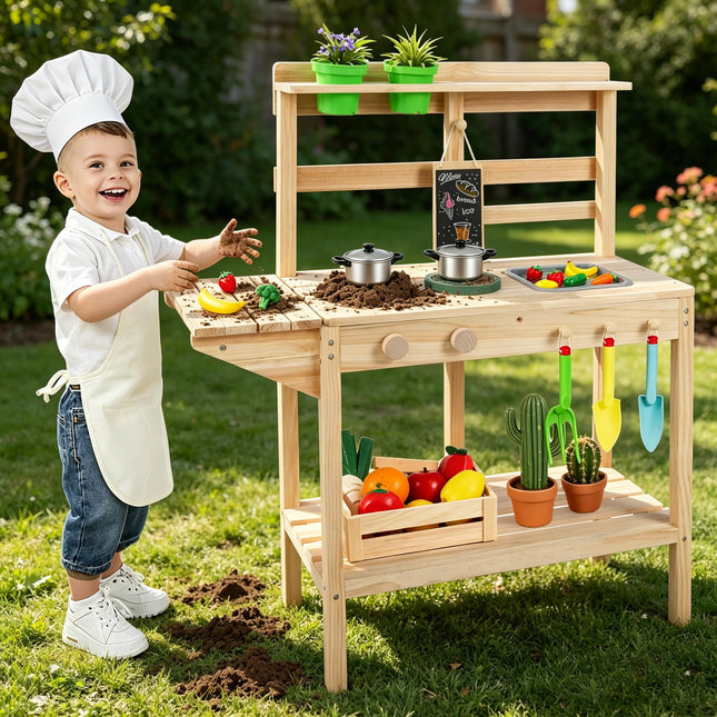 Costzon Mud Kitchen Solid Wood Potting Bench