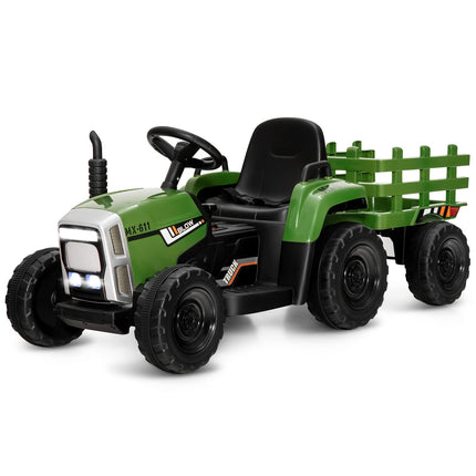 Costzon Ride on Tractor w/Detachable Trailer, 12V Kids' Electric Vehicles, Remote Control Tractor Toy for Kids