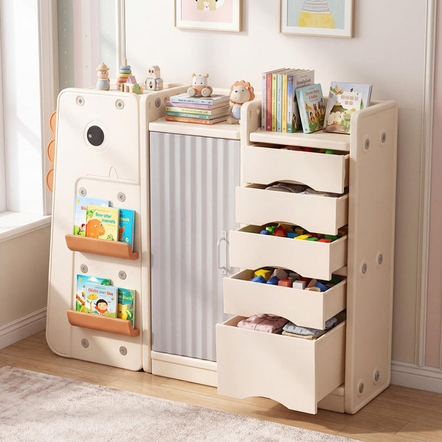 Costzon Dinosaur-Shaped Toy Storage Organizer Toddler Toy and Book Storage Cabinet