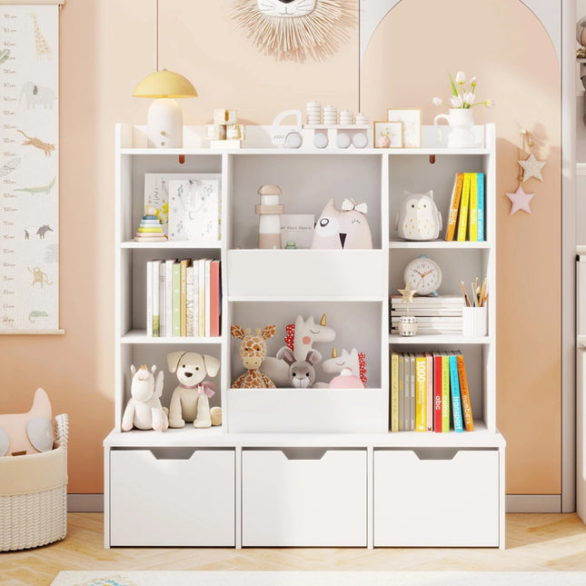 Costzon Large Kids Bookcase with 3 Movable Drawers & 8 Storage Cubbies