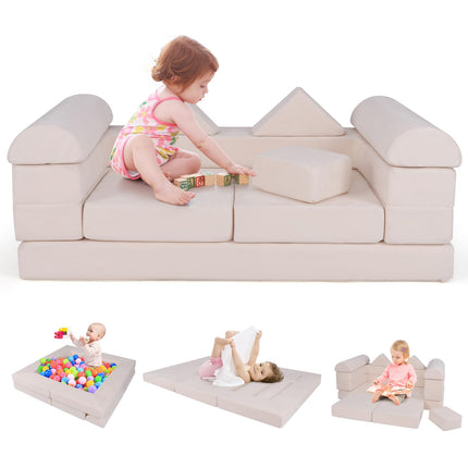 Costzon Kids Play Couch, Versatile Building Fort Foam Play Couch for Boys & Girls(9 Pieces)
