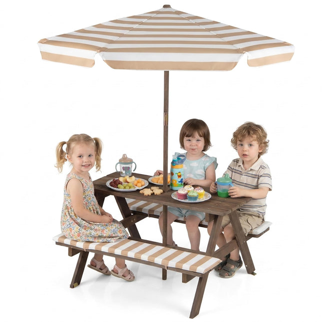 Costzon Kids Wooden Toddler Outdoor Table Bench Set Stripe Fabric