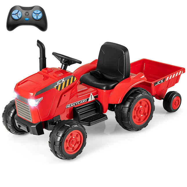 Costzon 2-in-1 Ride On Tractor, 12V Kids Ride on Car w/Detachable Trailer, Remote Control, Tractor Toys for Kids 3-8