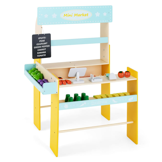 Costzon Wooden Grocery Store for Kids, Pretend Supermarket Stand