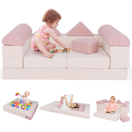 Costzon Kids Play Couch, Versatile Building Fort Foam Play Couch for Boys & Girls(9 Pieces)