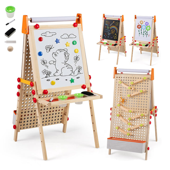 Costzon 4-in-1 Easel for Kids Double-Sided Chalkboard