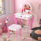 Costzon Kids Vanity Girls Vanity Set with Mirror and Stool
