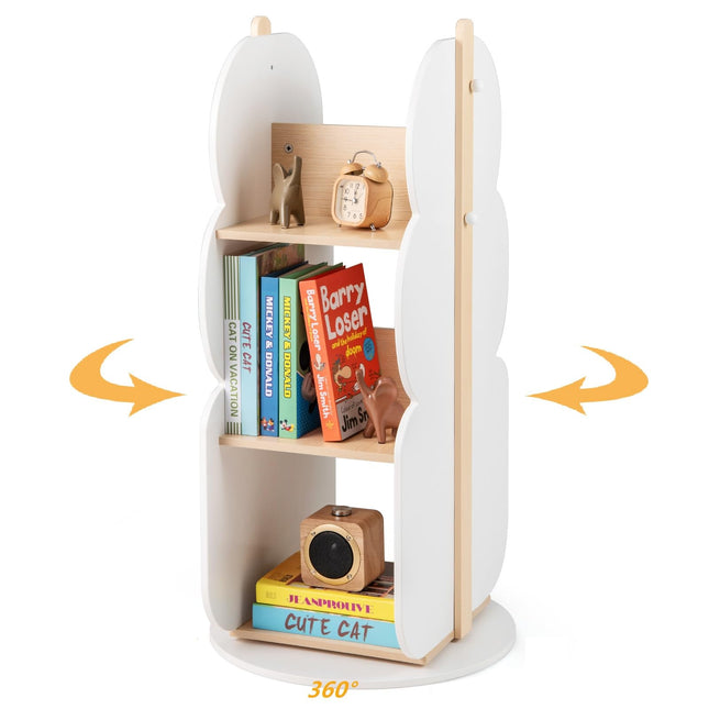 Costzon Kids Rotating Bookshelf, 360° Display Spinning Bookshelf Tower with Side Hooks