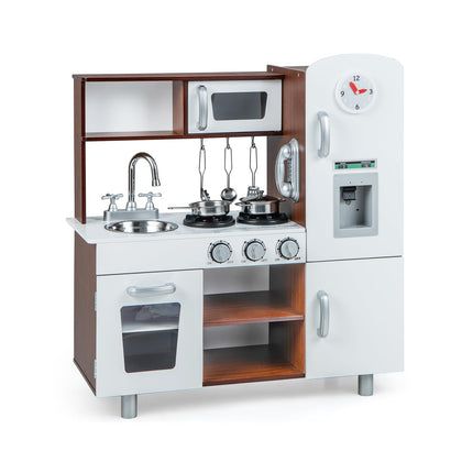 Costzon Kitchen Playset for Kids, Wooden Pretend Cooking Kitchen, Toddlers Play Kitchen Set with Accessories