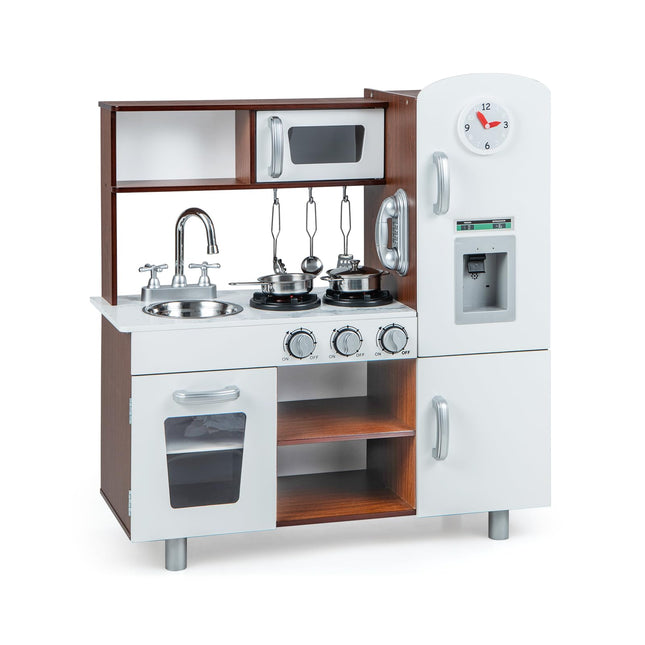 Costzon Kitchen Playset for Kids, Wooden Pretend Cooking Kitchen, Toddlers Play Kitchen Set with Accessories