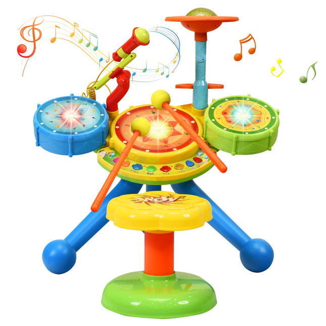 Costzon 2-in-1 Kids Electronic Musical Toy Drum Set, with Microphone and Chair