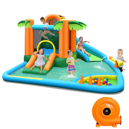 Costzon Inflatable Water Slide for Kids, 7 in 1 Kids Jumping Castle Bounce House w/Blower, Splash Pool