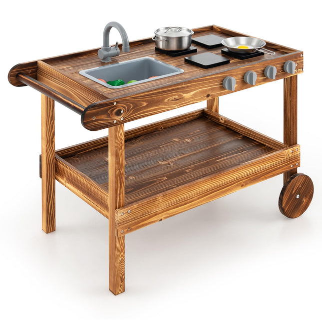 Costzon Mud Kitchen, Outdoor Play Kitchen with Sink, Faucet, Stoves and Cooking Accessories