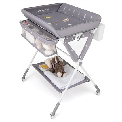 BABY JOY Portable Baby Changing Table, Foldable Diaper Changing Station with Wheels