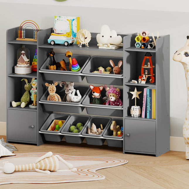 Costzon Kids Toy Storage Organizer Shelf 4-Tier Large Storage Cabinet with 6 Cubbies & 8 Removable Bins