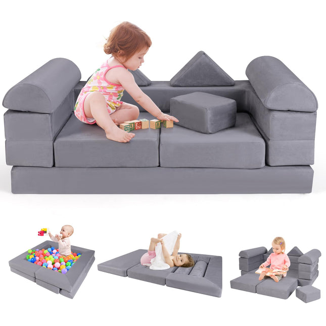 Costzon Kids Play Couch, Versatile Building Fort Foam Play Couch for Boys & Girls(9 Pieces)