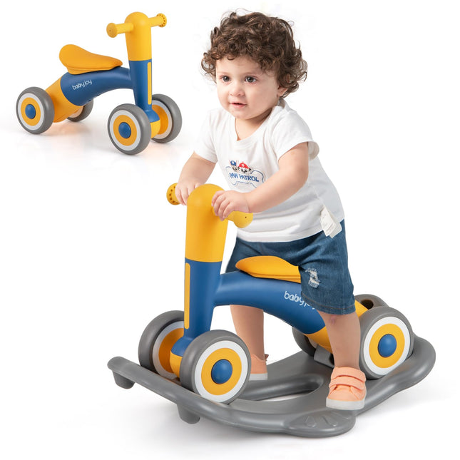 3 in 1 Rocking Horse, Kids Ride on Toy Balance Bike w/ 4 Smooth Wheels