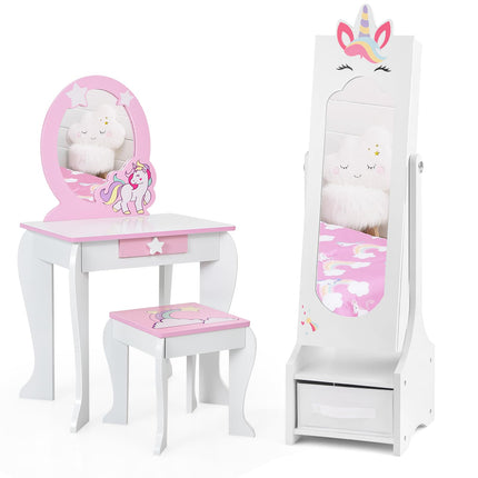 Costzon Kids Vanity Set & Jewelry Armoire Cabinet