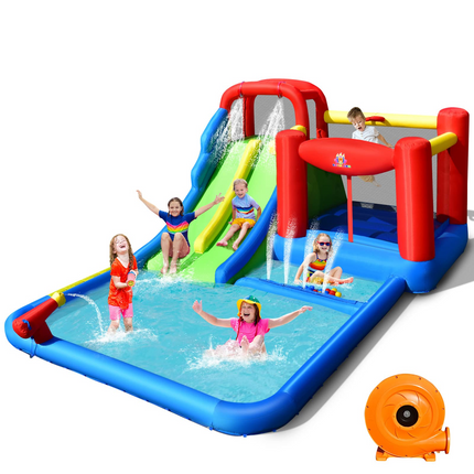Costzon Inflatable Water Slide Park, Kids Giant Water Park Jumping Castle
