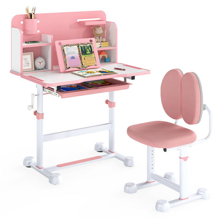 Costzon Kids Height-Adjustable Study Desk and Chair Set with Tilting Desktop