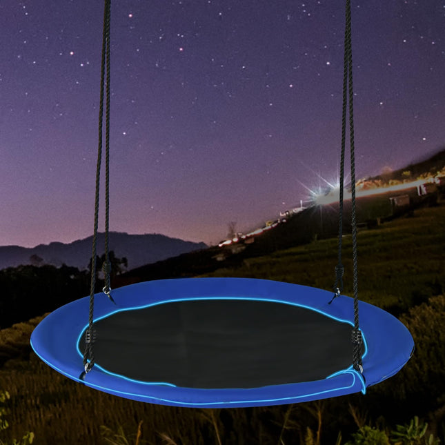 Costzon 40" Flying Saucer Tree Swing with LED Lights for Kids Adults, Saucer Swing with Adjustable Multi-strand Hanging Ropes