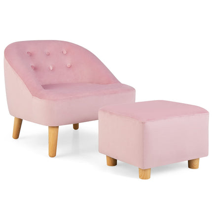 Costzon Kids Sofa with Ottoman, Toddler Chair w/Footstool