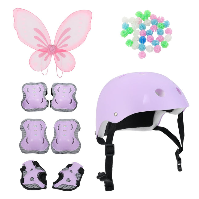 BABY JOY Kids Helmet Set, 6 in 1 Toddler Riding Equipment with Bike Helmet, Knee Elbow Wrist Pads, Spoke Beads