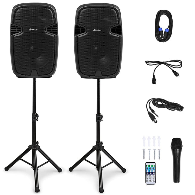 Costzon Portable 3000W 2-Way Powered PA Speaker System, 15'' Professional High Powered Bluetooth Active + Passive Party Speakers