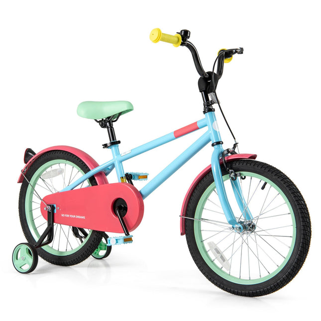 BABY JOY Colorful Macarons Kids Bike,18 Inch Sporty Children's Bicycle with Training Wheels
