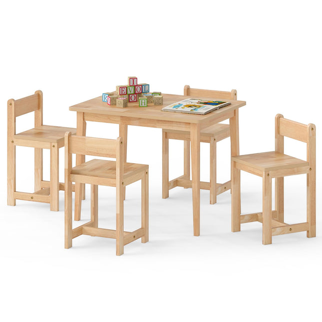 Costzon Kids Table and Chairs 5 Pieces Rubber Wood