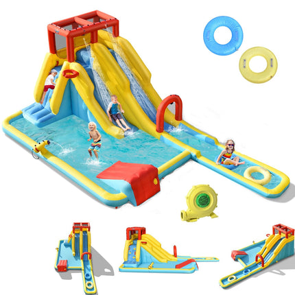 Costzon Inflatable Water Slide 7 in 1 Double Long Slide Giant Water Park w/Blower