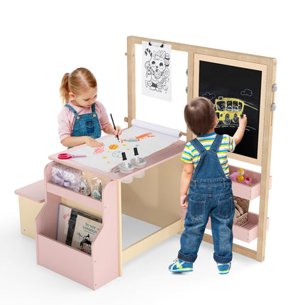 Costzon Easel for Kids, Wooden Art Center with Double-Sided Blackboard & Whiteboard