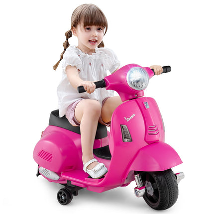 Costzon Toddler Motorcycle, Licensed Vespa Ride on Motorcycle with Training Wheels, Battery Powered Motorbike