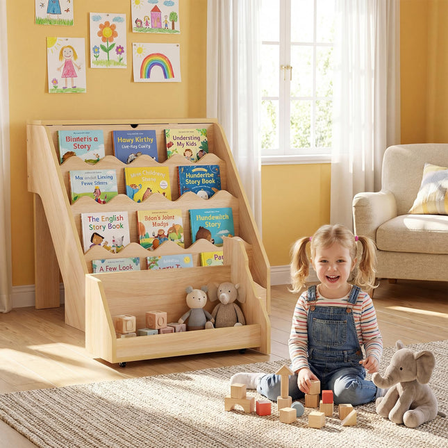 Costzon 2-in-1 Kids Bookshelf 4 Tier Book Shelf Flip-Open Top