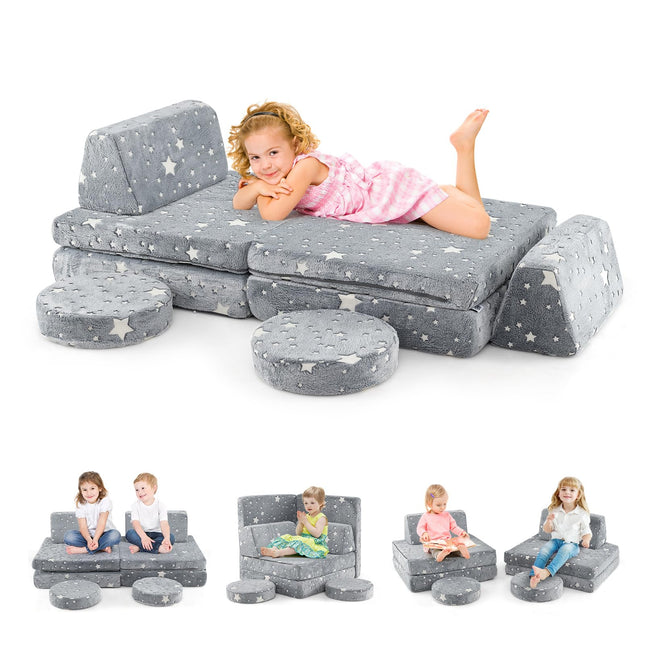 Costzon Kids Couch Set Convertible, Toddler Chair Glow in The Dark, Folding Children Sofa Couch